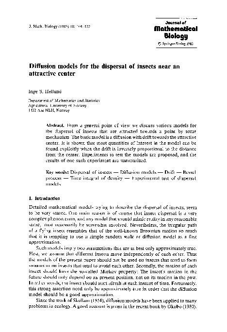 (PDF) Diffusion models for the dispersal of insects near an attractive ...