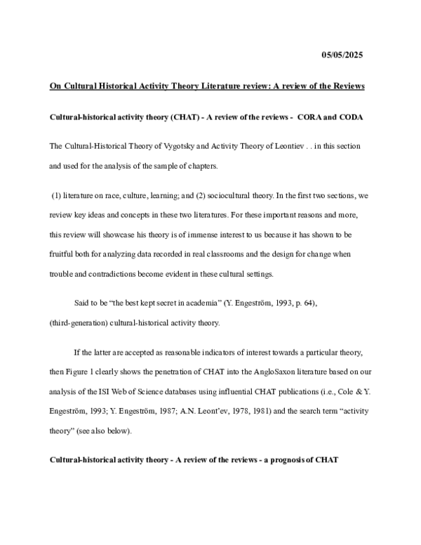 (PDF) 05/05/2025 On Cultural Historical Activity Theory Literature ...