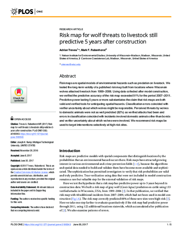 (PDF) Risk map for wolf threats to livestock still predictive 5 years ...