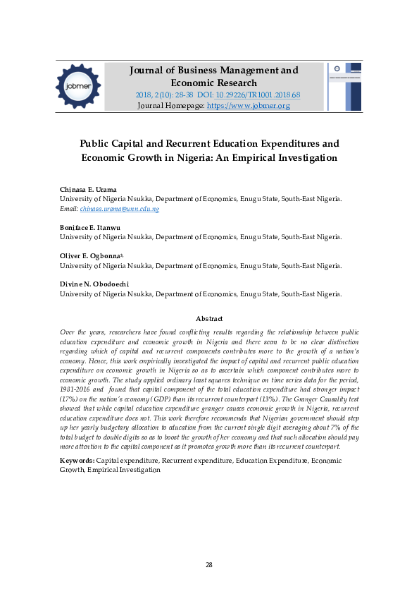 (PDF) Public Capital and Recurrent Education Expenditures and Economic ...