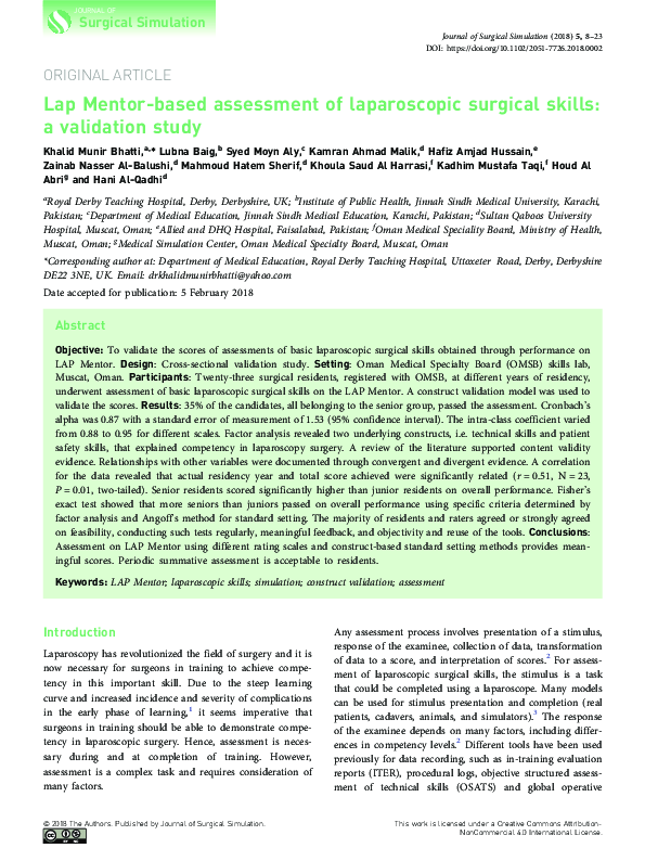 (PDF) Lap Mentor-based assessment of laparoscopic surgical skills: a ...