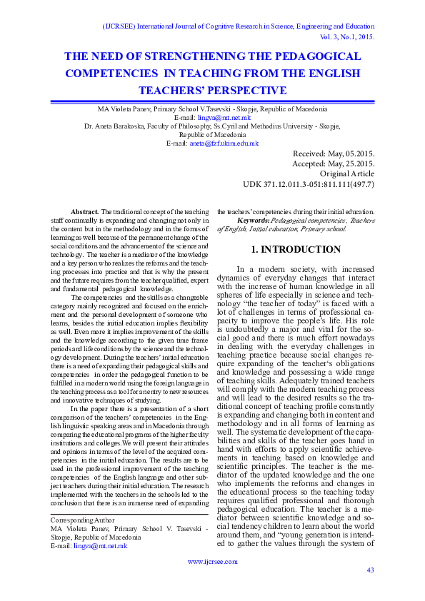 (PDF) The Need of Strengthening the Pedagogical Competences in Teaching ...