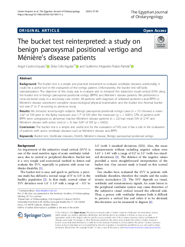 (PDF) The bucket test reinterpreted: a study on benign paroxysmal ...