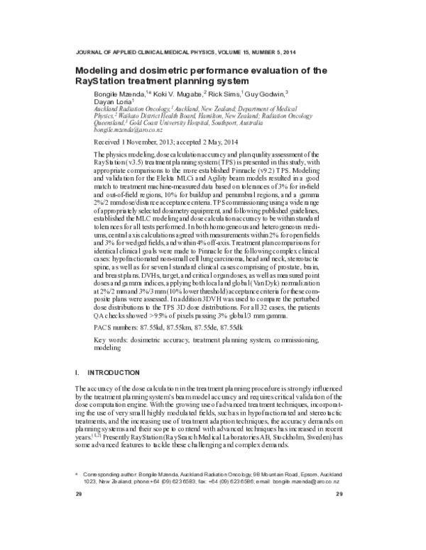 (PDF) Modeling and dosimetric performance evaluation of the RayStation ...