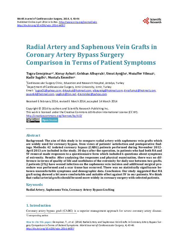 (PDF) Radial Artery and Saphenous Vein Grafts in Coronary Artery Bypass ...