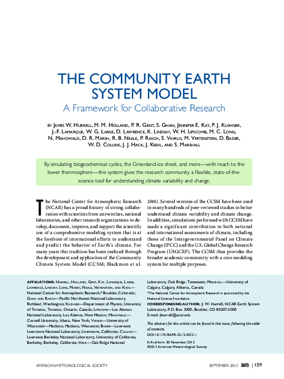 (PDF) The Community Earth System Model: A Framework for Collaborative ...
