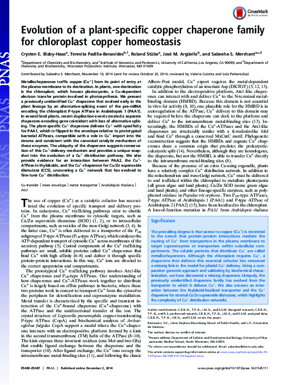 (PDF) Evolution of a plant-specific copper chaperone family for ...