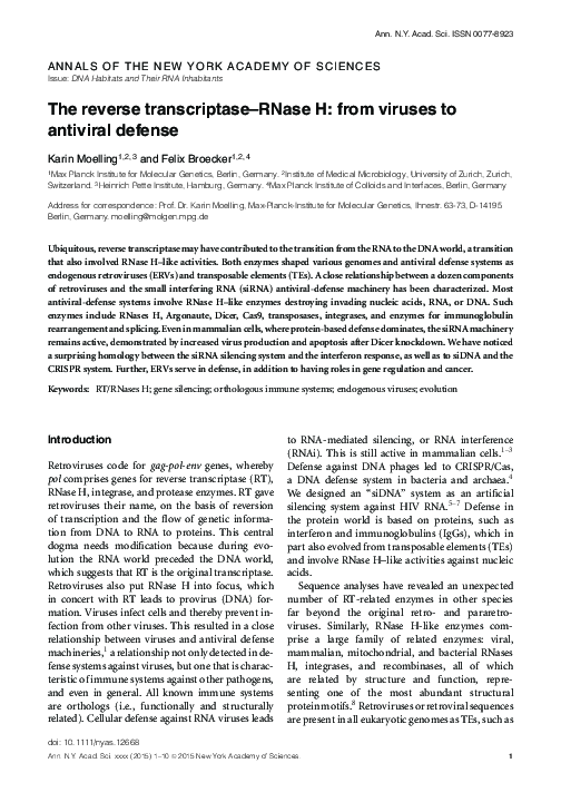 (PDF) The reverse transcriptase-RNase H: from viruses to antiviral defense