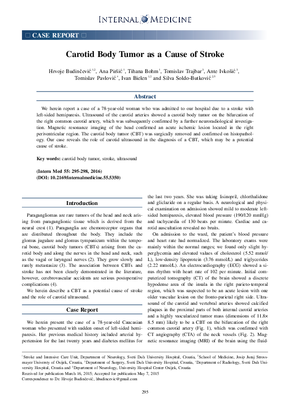 (PDF) Carotid Body Tumor as a Cause of Stroke