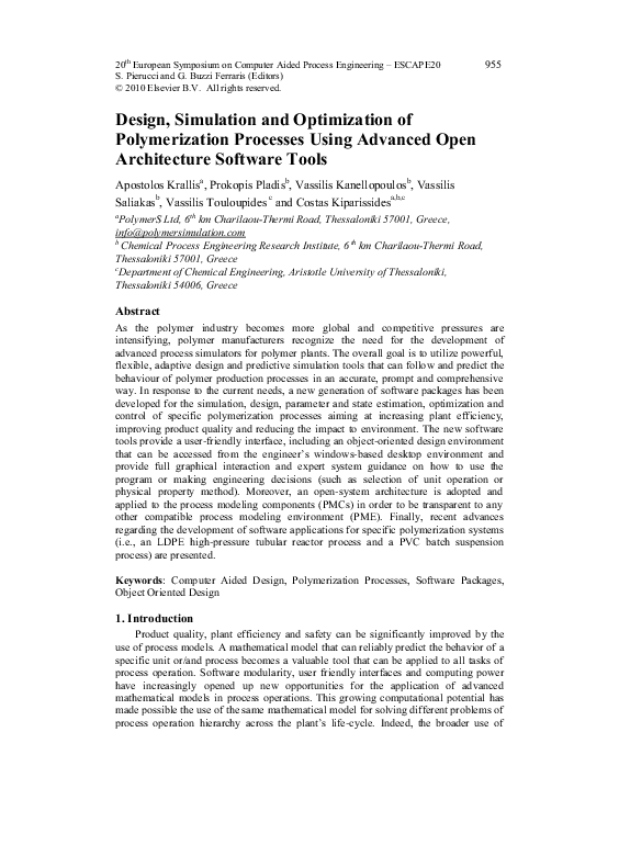 (PDF) Design, Simulation and Optimization of Polymerization Processes ...