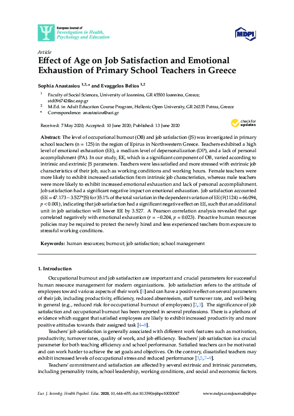 (PDF) Effect of Age on Job Satisfaction and Emotional Exhaustion of ...