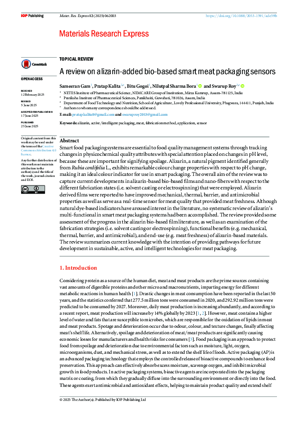 (PDF) A review on alizarin-added bio-based smart meat packaging sensors