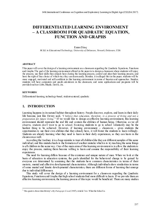 (PDF) Differentiated learning environment – a classroom for quadratic ...