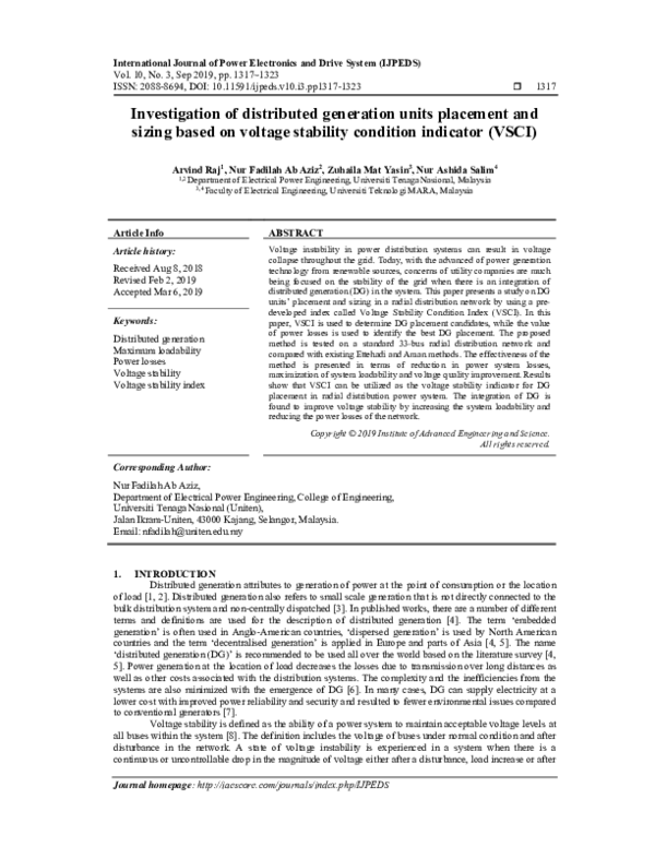 (PDF) Investigation of distributed generation units placement and ...