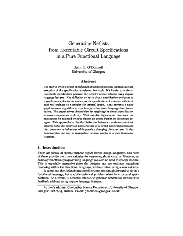 (PDF) Generating Netlists from Executable Circuit Specifications in a ...