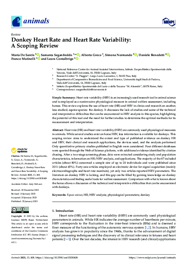 (PDF) Donkey Heart Rate and Heart Rate Variability: A Scoping Review