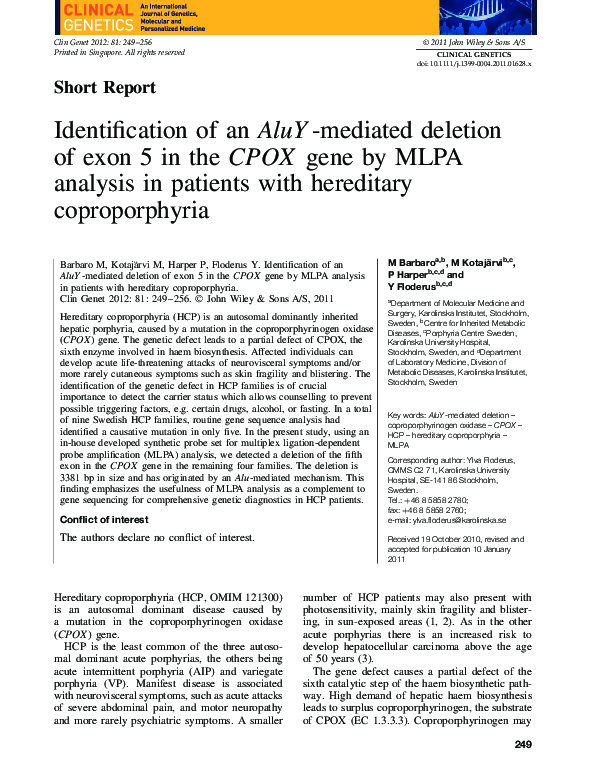 (PDF) Identification of an AluY-mediated deletion of exon 5 in the CPOX ...