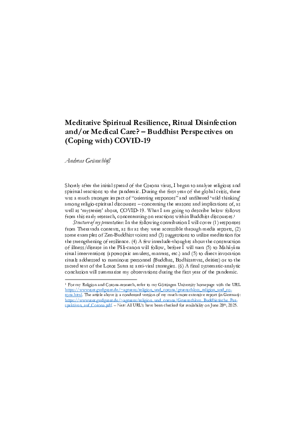 (PDF) Meditative Spiritual Resilience, Ritual Disinfection and/or ...