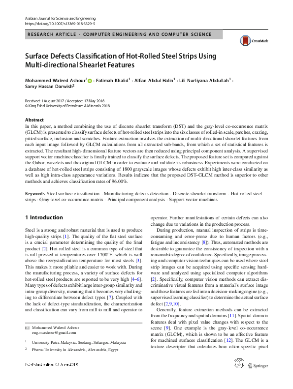 (PDF) Surface Defects Classification of Hot-Rolled Steel Strips Using ...