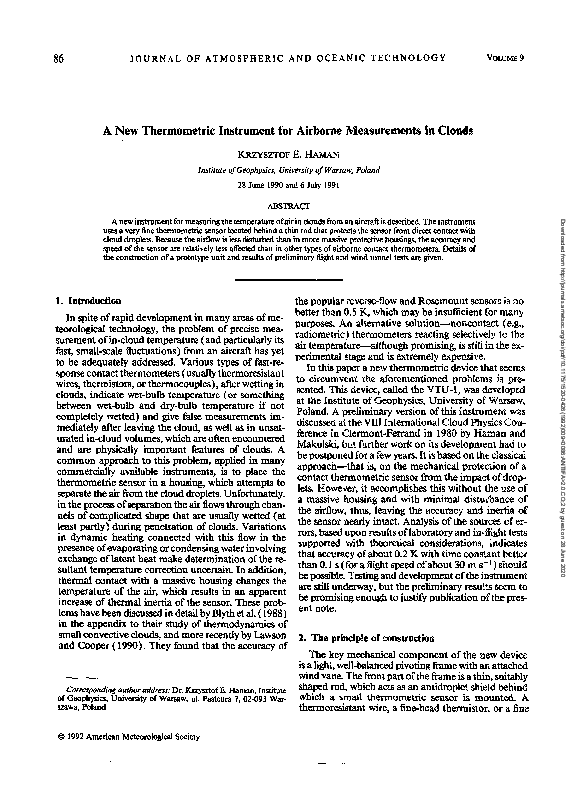 (PDF) A New Thermometric Instrument for Airborne Measurements in Clouds