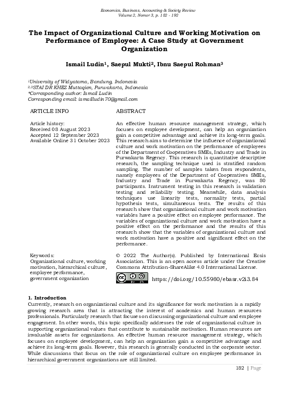 (PDF) The Impact of Organizational Culture and Working Motivation on ...
