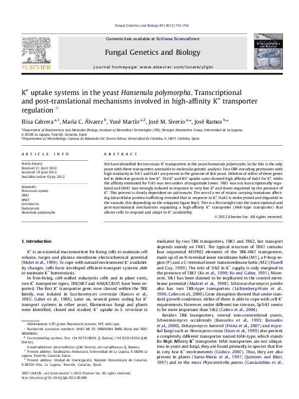 (PDF) K+ uptake systems in the yeast Hansenula polymorpha ...
