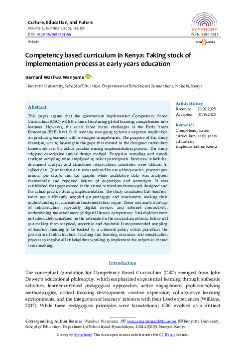 (PDF) Competency based curriculum in Kenya: Taking stock of ...
