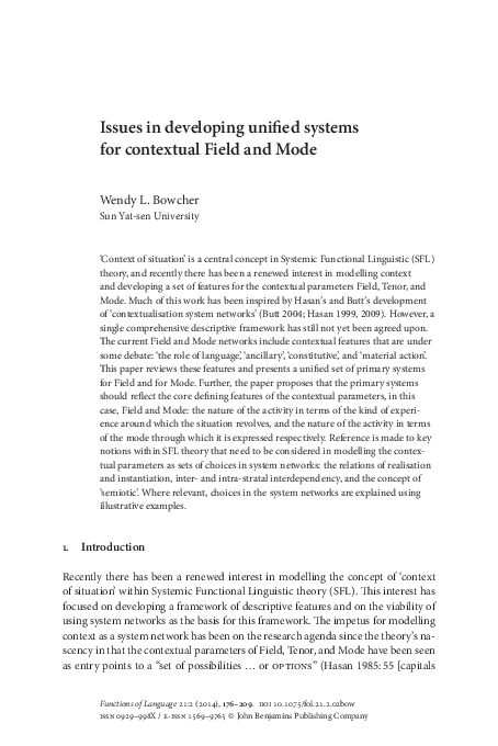 (PDF) Issues in developing unified systems for contextual Field and Mode
