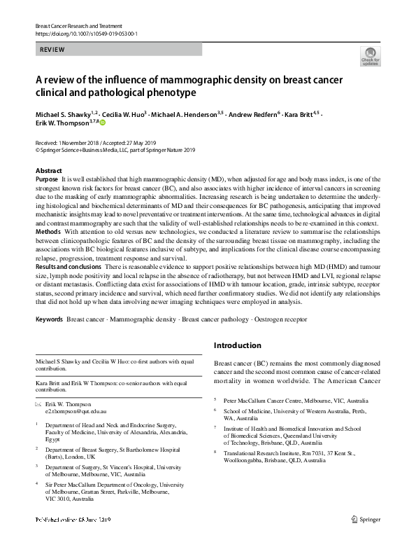 (PDF) A review of the influence of mammographic density on breast ...
