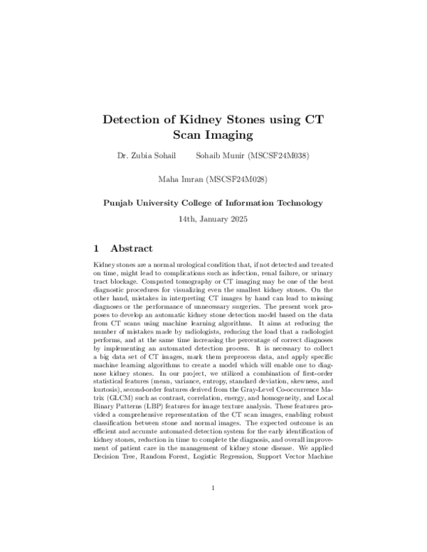 (PDF) Detection of Kidney Stones using CT Scan Imaging