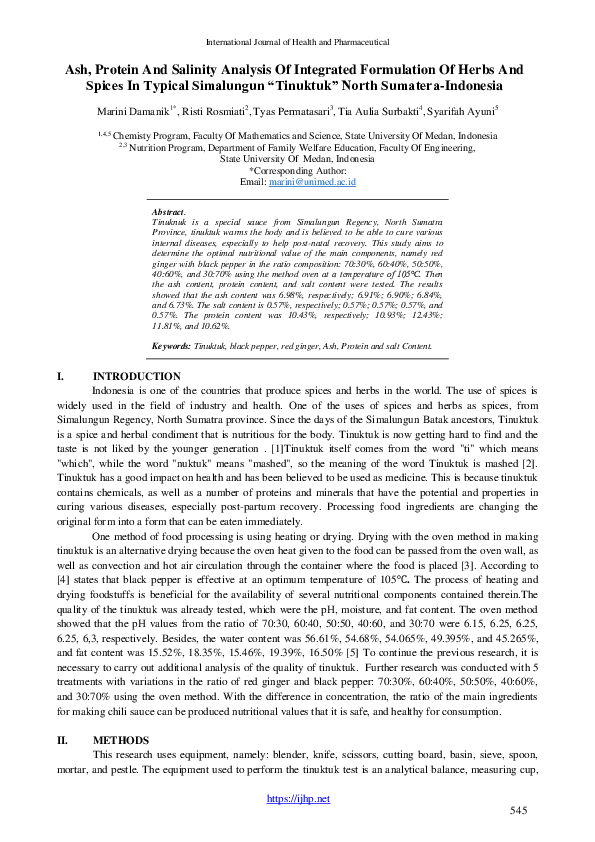 (PDF) Ash, Protein And Salinity Analysis Of Integrated Formulation Of ...