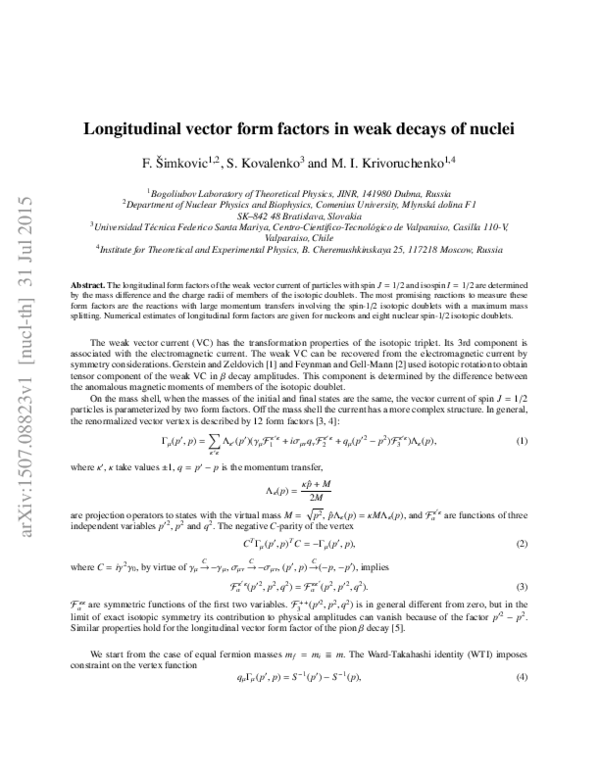 (PDF) Longitudinal vector form factors in weak decays of nuclei