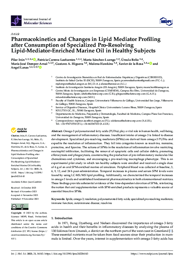 (PDF) Pharmacokinetics and Changes in Lipid Mediator Profiling after ...