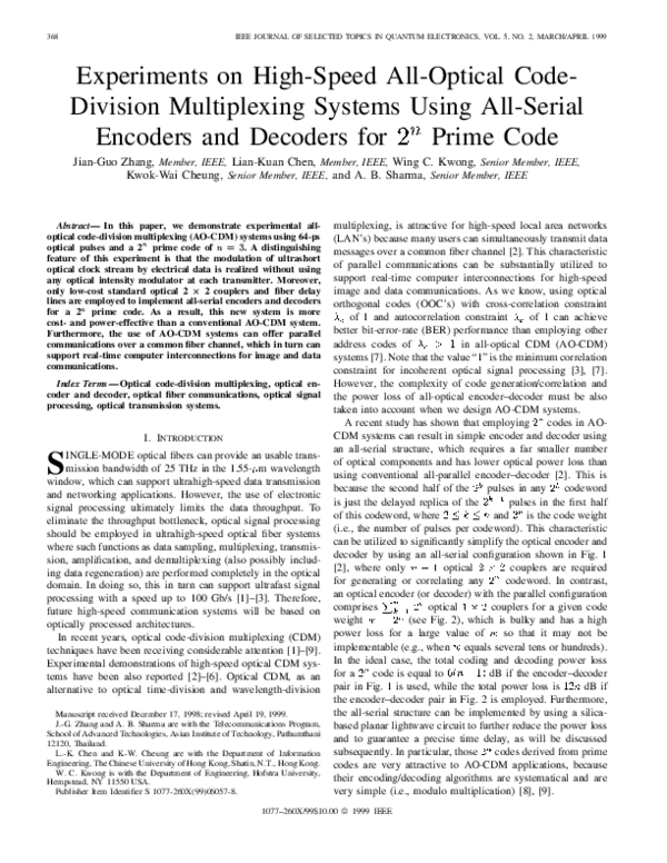 (PDF) Experiments on high-speed all-optical code-division multiplexing ...