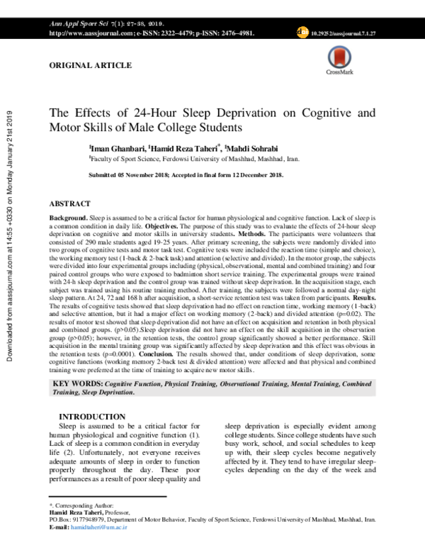 (PDF) The Effects of 24-Hour Sleep Deprivation on Cognitive and Motor ...