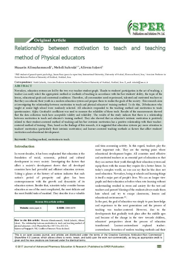 (PDF) The Relationship between motivation to teach and teaching method ...