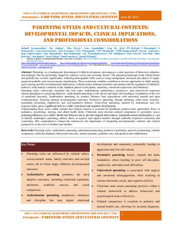 (PDF) Parenting Styles and Cultural Contexts: Developmental Impacts ...
