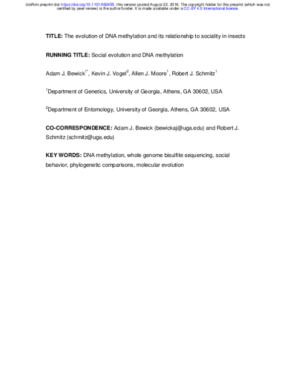 (PDF) The evolution of DNA methylation and its relationship to ...