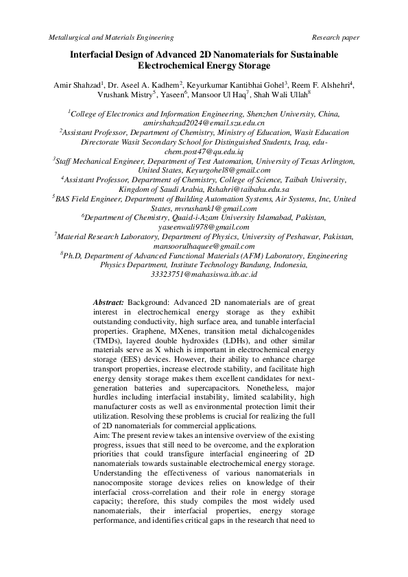 (PDF) Interfacial Design of Advanced 2D Nanomaterials for Sustainable ...