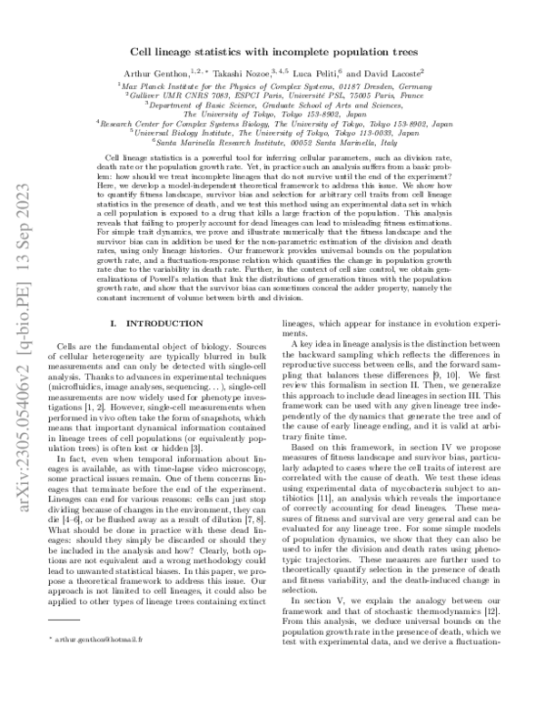 (PDF) Cell lineage statistics with incomplete population trees