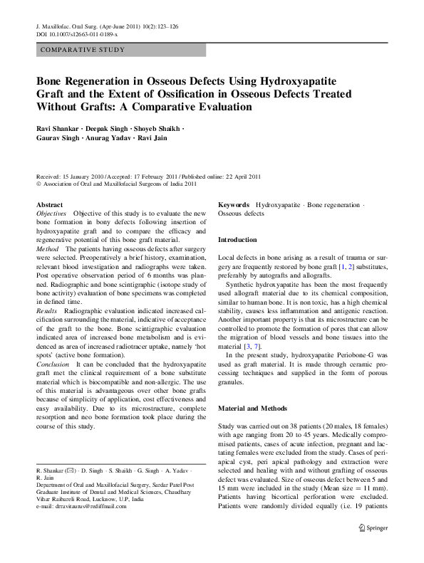 (PDF) Bone regeneration in osseous defects using hydroxyapatite graft ...