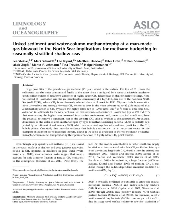(PDF) Linked sediment and water-column methanotrophy at a man-made gas ...
