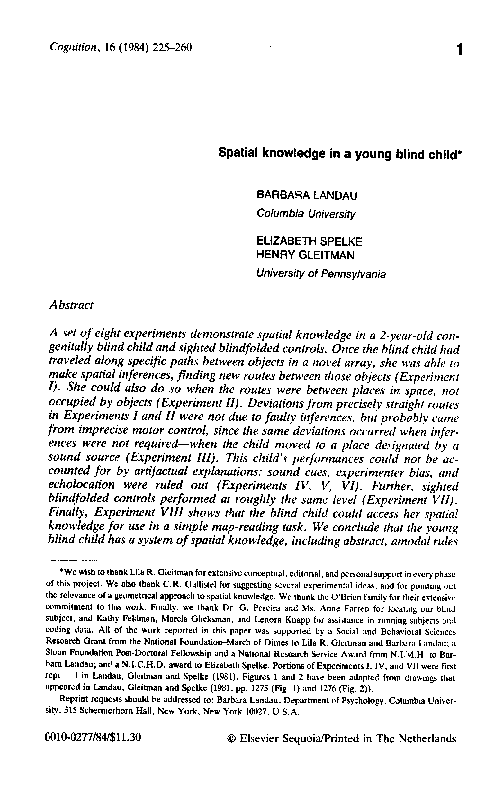 (PDF) Spatial knowledge in a young blind child
