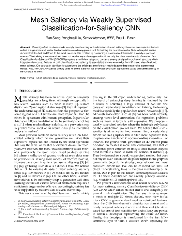 (PDF) Mesh Saliency via Weakly Supervised Classification-for-Saliency CNN