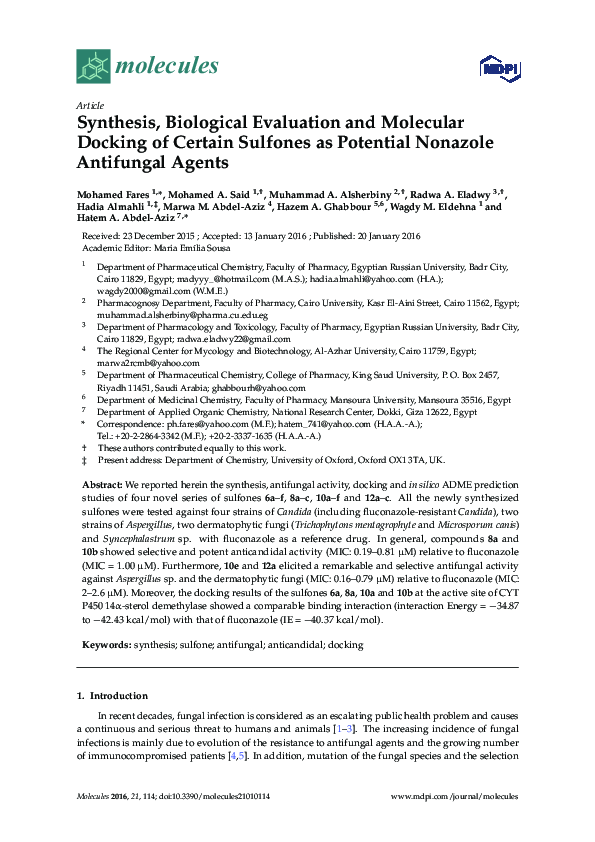 (PDF) Synthesis, Biological Evaluation and Molecular Docking of Certain ...