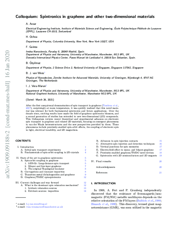 (PDF) Colloquium : Spintronics in graphene and other two-dimensional ...