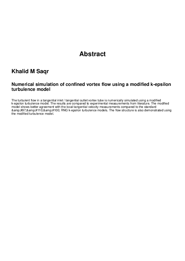 (PDF) Numerical simulation of confined vortex flow using a modified k ...