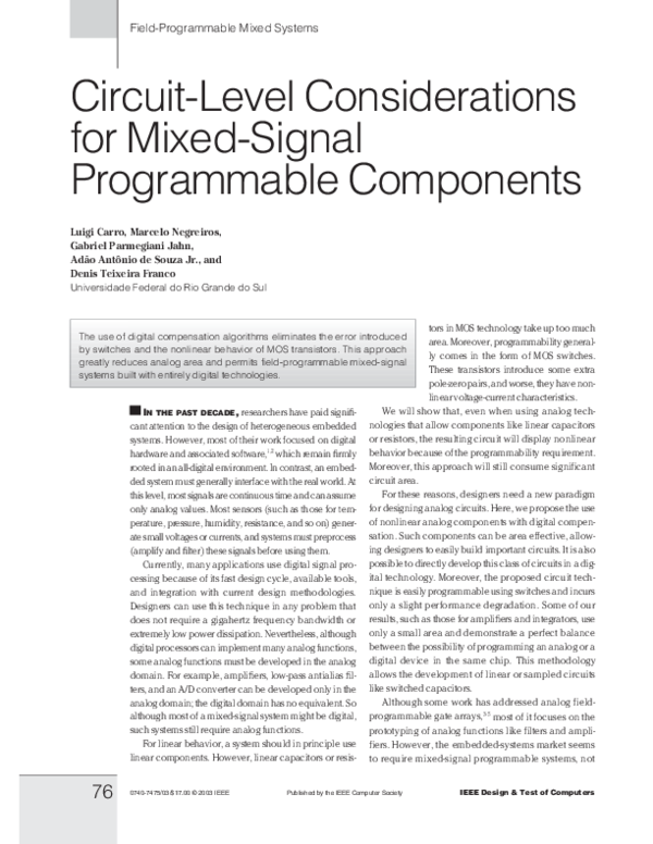 (PDF) Circuit-level considerations for mixed-signal programmable components