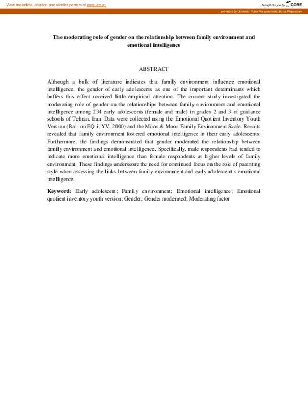 (PDF) The moderating role of gender on the relationship between family ...