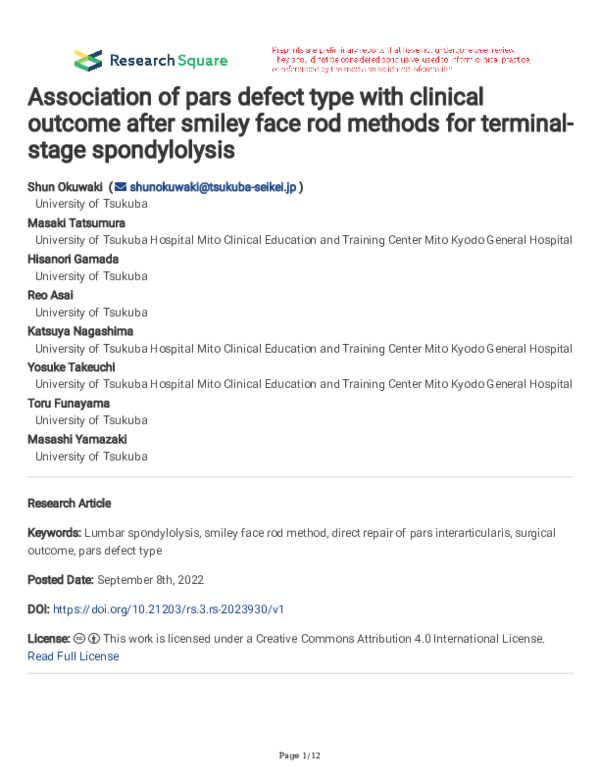 (PDF) Association of pars defect type with clinical outcome after ...